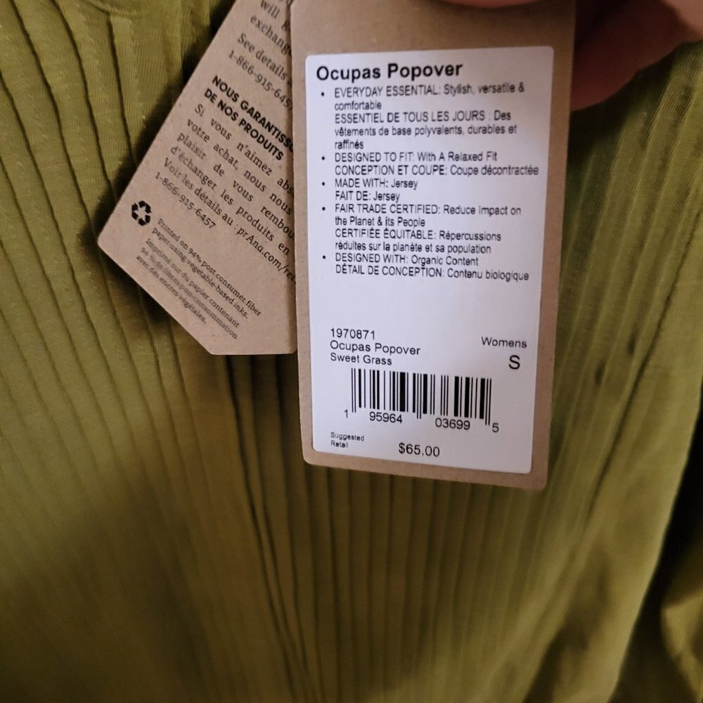 Prana Women's Ocupas Popover Top Color: Sweet Grass Size Small NWT - Picture 10 of 13